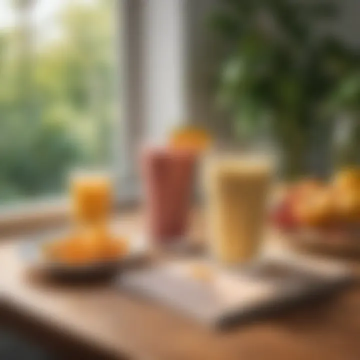 A serene morning setting with a smoothie on a table