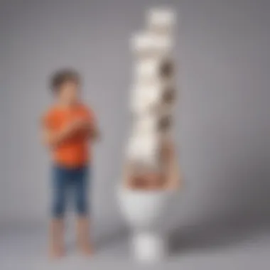 Children balancing toilet paper roll on head