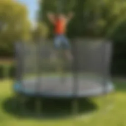 Child jumping on trampoline with safety net