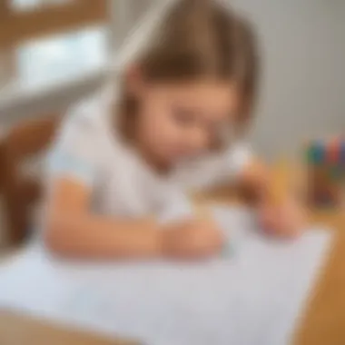 Child practicing number tracing with pencil on a worksheet