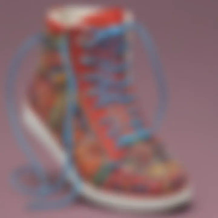 Illustration depicting a shoe with intricate, yet easy-to-follow, shoelace patterns