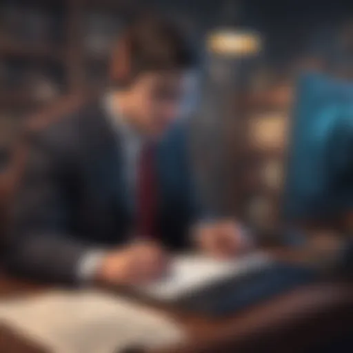 Virtual detective examining clues in cyber world