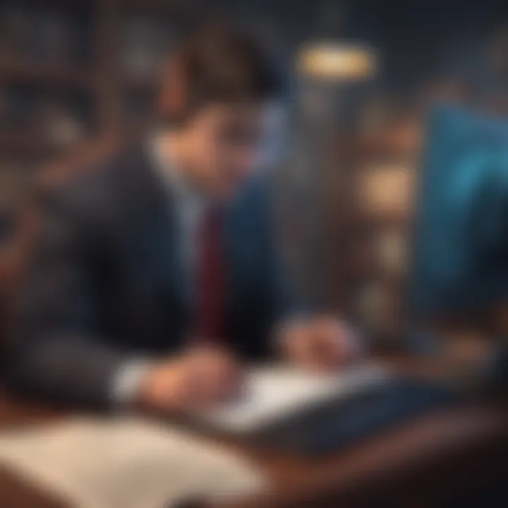 Virtual detective examining clues in cyber world