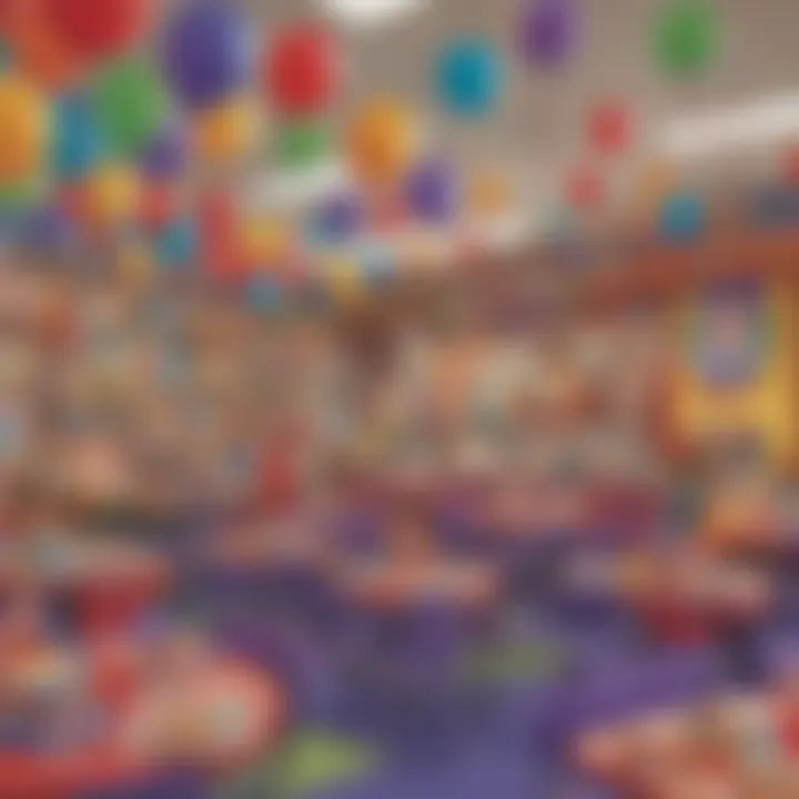Colorful birthday decorations at Chuck E. Cheese
