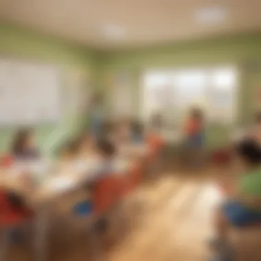 Engaging Classroom Environment for Assessments Illustration depicting a kindergarten classroom environment with children engaging in assessment activities.