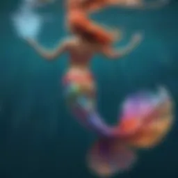 A colorful mono mermaid tail gliding through clear water