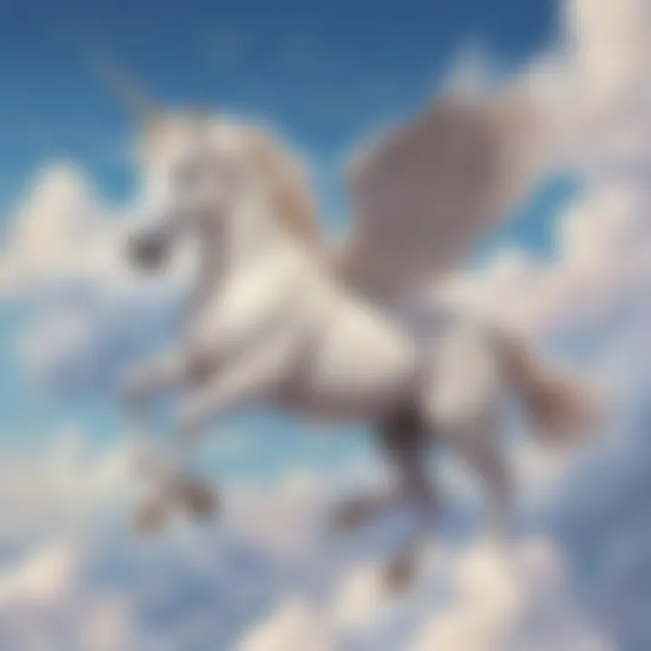 Unicorn Pegasus Flying over Clouds