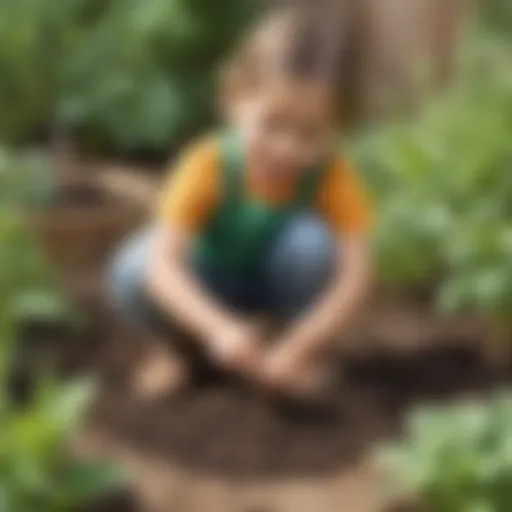 Preschooler engaged in planting activity