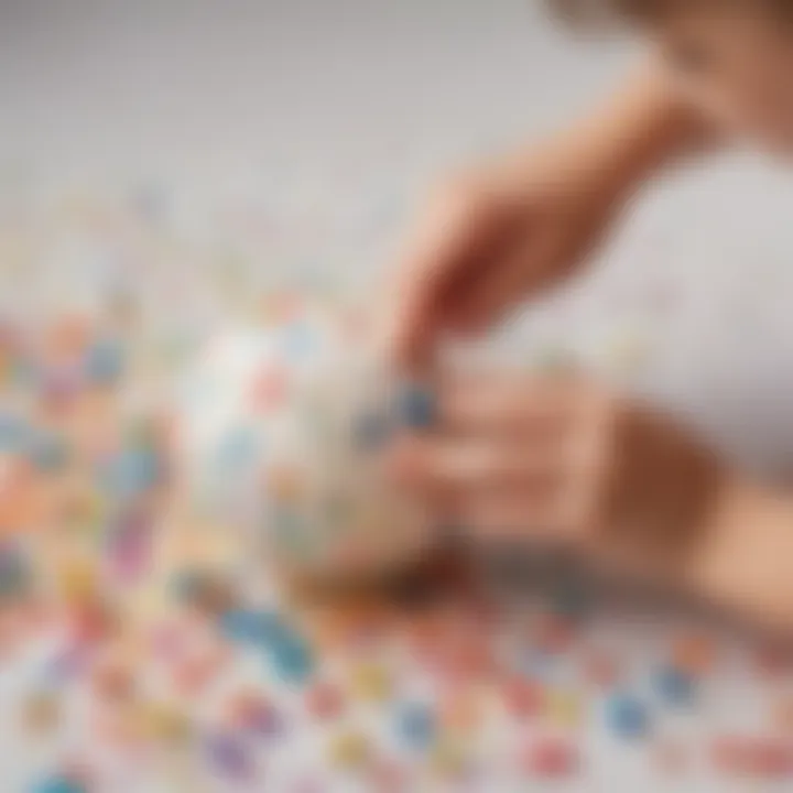 Child painting confetti eggs with various colors