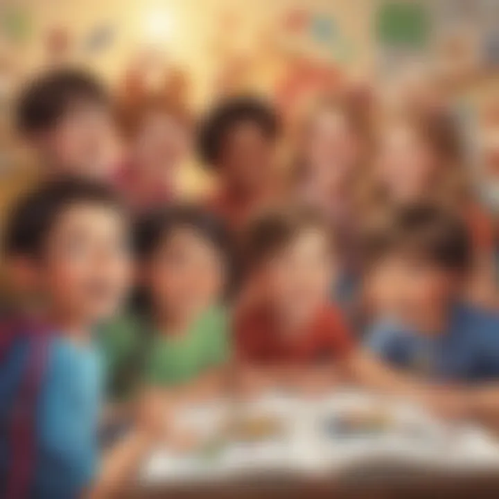 Illustration of a group of kids expressing their creativity through various Gigglyx activities