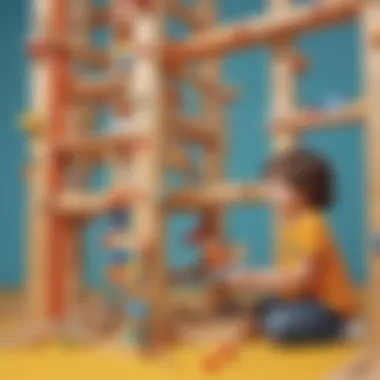 Child constructing a futuristic structure with building blocks