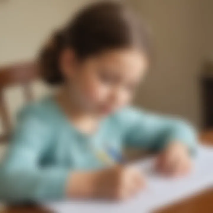 Child practicing cursive writing with a worksheet