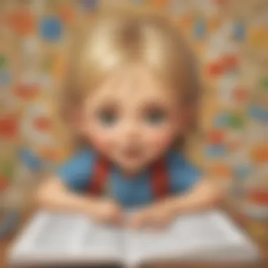Illustration depicting a child surrounded by diverse vocabulary words