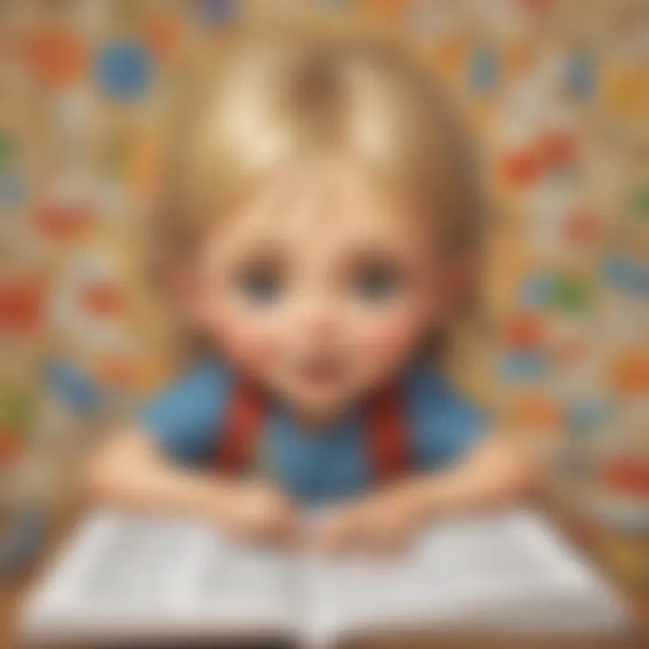 Illustration depicting a child surrounded by diverse vocabulary words