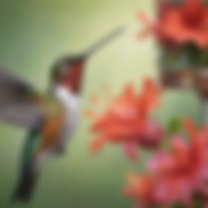Close-up of a vibrant hummingbird sipping from the feeder