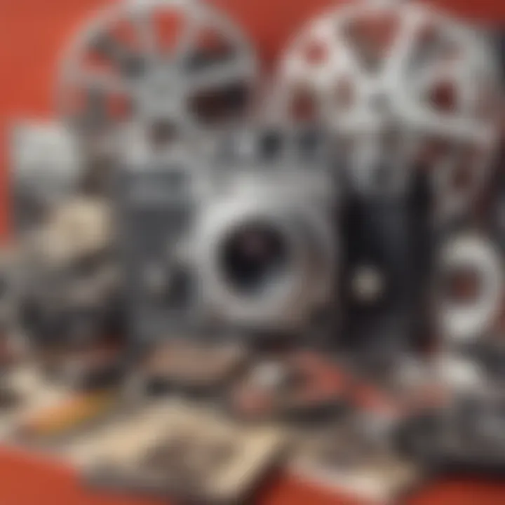 Vibrant movie poster showcasing a retro film camera surrounded by film reels