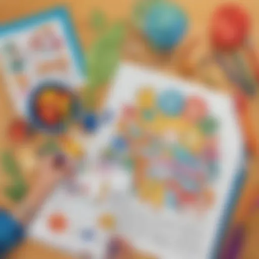 Vibrant preschool activity sheet with artistic designs