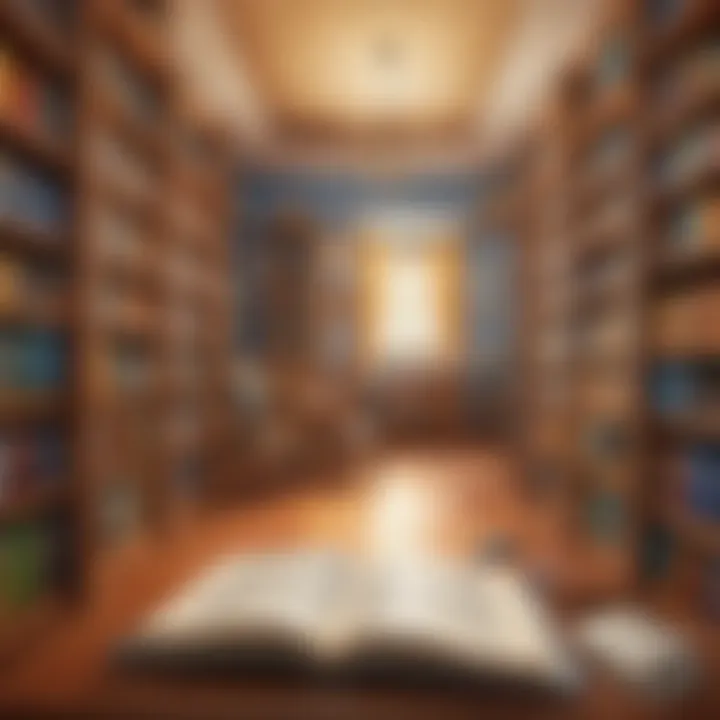 Colorful Illustration of a Virtual Library with Interactive Reading Games
