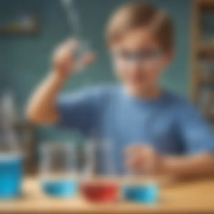 Kid conducting water density experiment in beakers