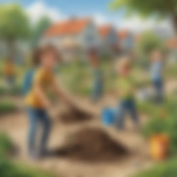 Outdoor cleanup event with young learners