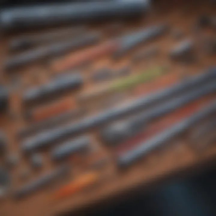 Workbench with various lightsaber components