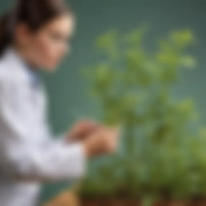 Young scientist examining plant growth experiment